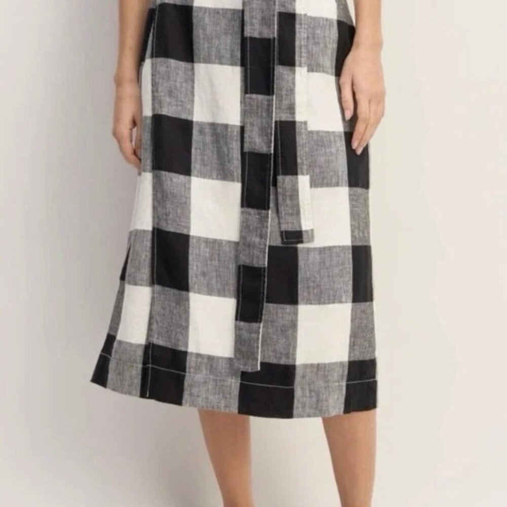 Everlane The Flax Linen Wrap Skirt Midi Black & White Gingham